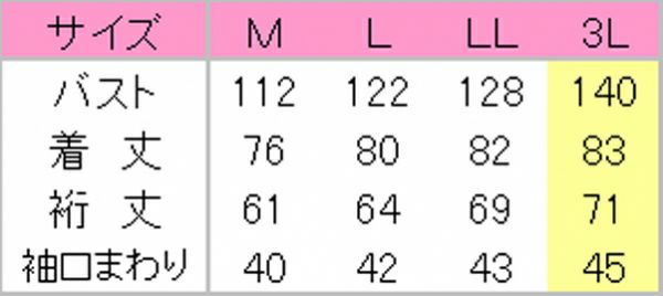 縞衿紺甚平　男女兼用　サイズ表