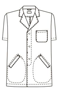 男性衿付き白衣　半袖　線画　フロント