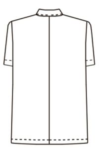 男性衿付き白衣　半袖　線画　バックスタイル