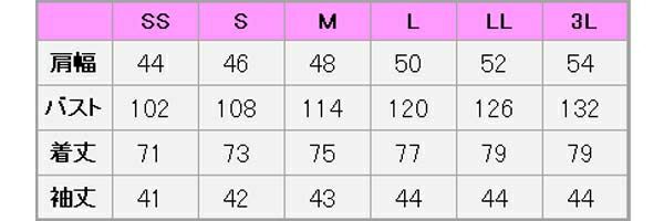 着心地抜群　甚平(七分袖)　サイズ表