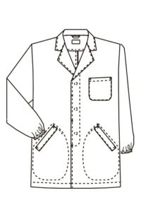 男性衿付き白衣　長袖　　線画　フロント