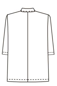 男性衿付き白衣　七分袖　バックスタイル