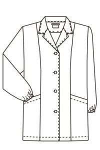 女性衿付き調理白衣　長袖　線画　フロント