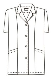 女性衿付き調理白衣　半袖　線画　フロント