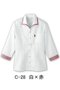 レディースイタリアンカラーシャツ　白×赤