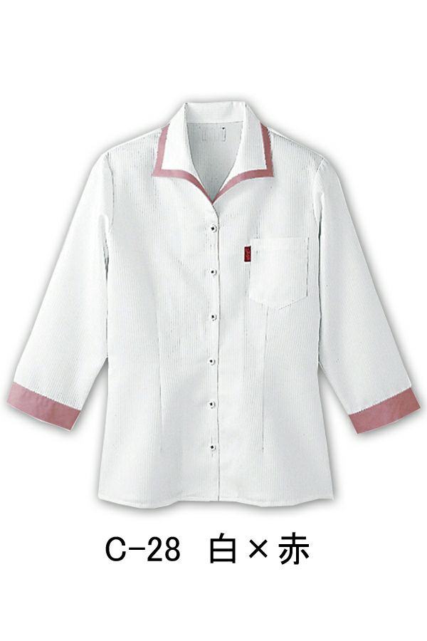 レディースイタリアンカラーシャツ　白×赤
