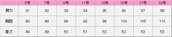 女性べスト　サイズ表