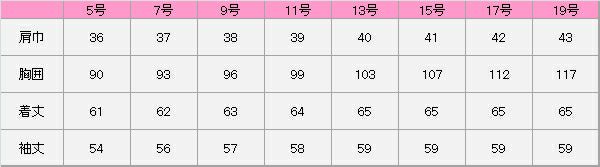 シャツブラウス長袖　サイズ表