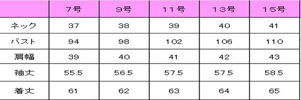 女性ピンタックシャツ（ループ付）サイズ表