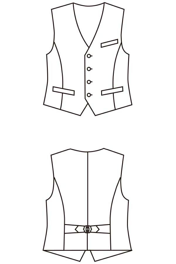 男性べスト　イラスト　フロント　バックスタイル