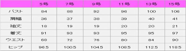 ワンピース半袖　サイズ表