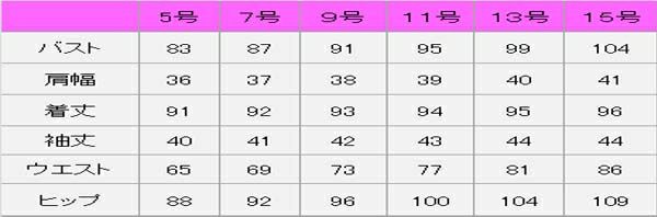 ワンピースサイズ表