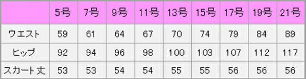 タイトスカート　サイズ表
