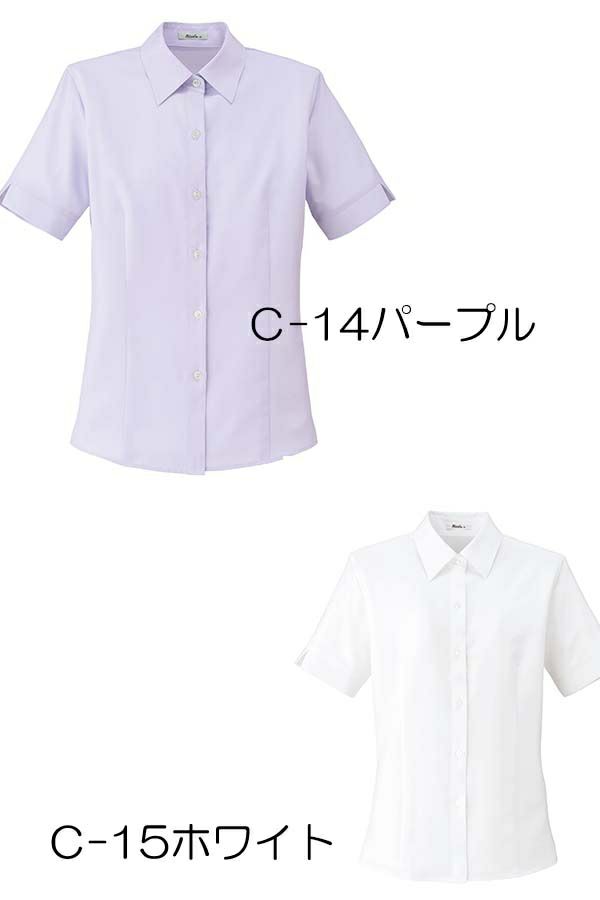 ブラウス半袖　パープル　ホワイト