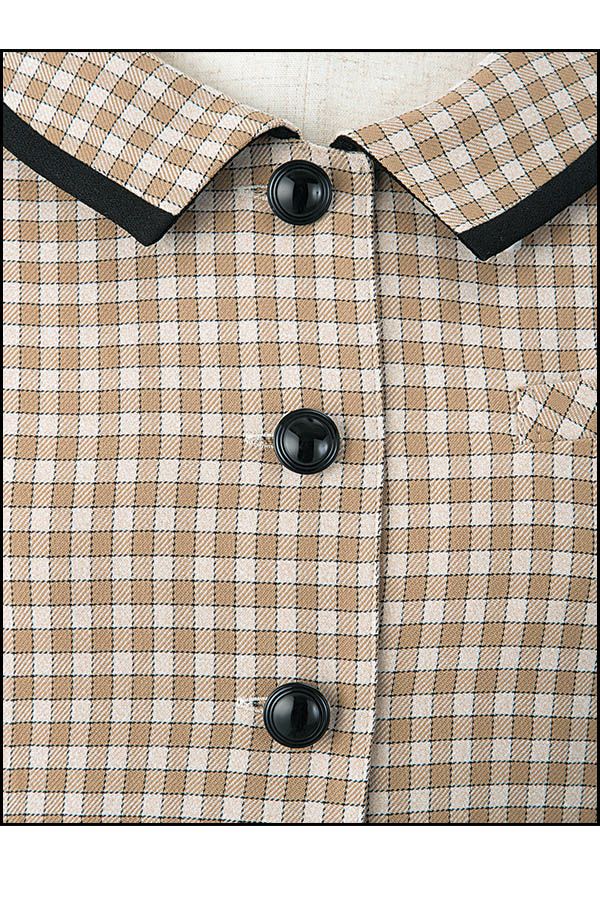 ボタンアップ　長袖オーバーブラウス（チェック）　フルフラン&#9415;チェック