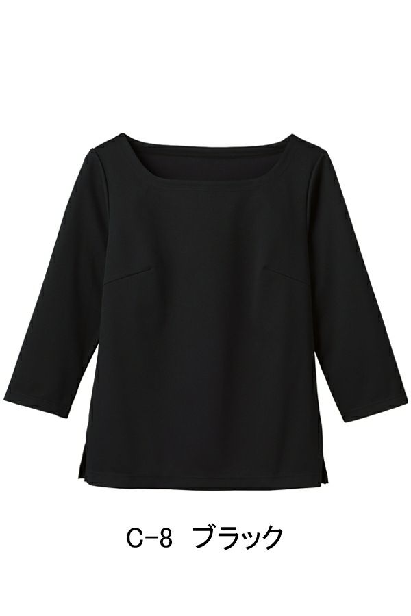 スクエアネックT七分袖　ブラック