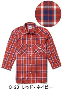 Lee　ウエスタンチェックシャツ（七分袖）［男性］　レッド×ネイビー
