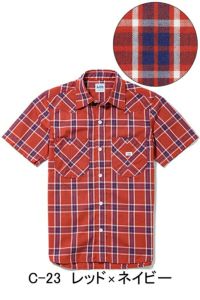 Lee　ウエスタンチェックシャツ（半袖）［男性］　レッド×ネイビー