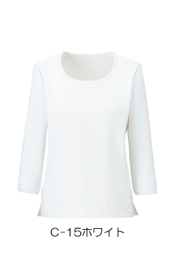 ラウンドネック七分袖ニット ホワイト