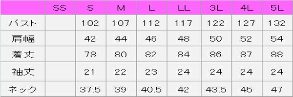 男性レギュラーシャツ　サイズ表