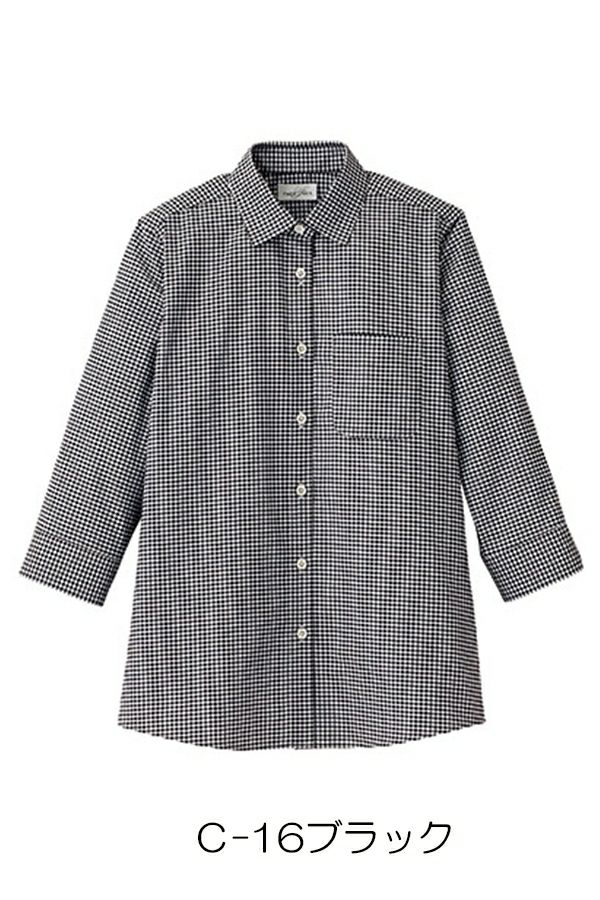 女性セミワイドカラーシャツ　ブラック