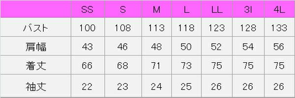 アロハシャツ　サイズ表