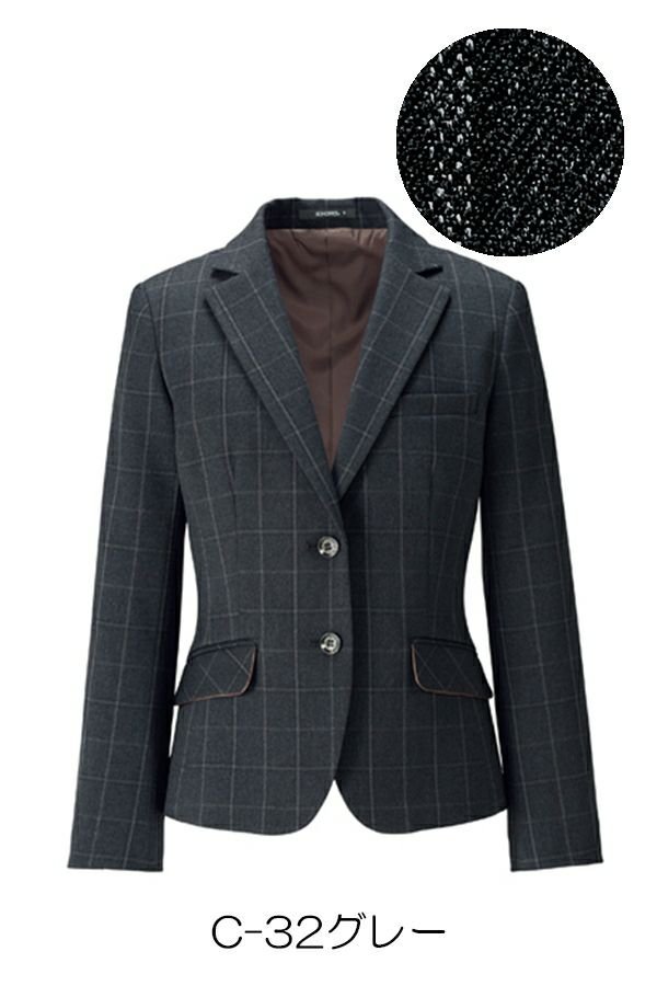 C-32　グレー　ジャケット（チェック）　メランジウィンドーペン　グレー