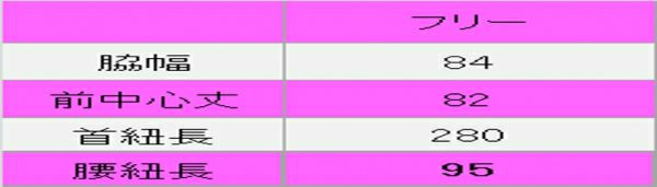 退色防止胸当てエプロン　サイズ表