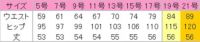 セミタイトスカート　サイズ表
