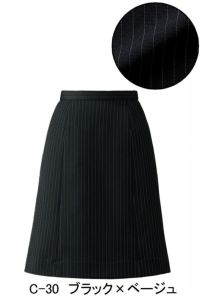 Ａラインスカート（ストライプ）　ブラック×ベージュ　フロントスタイル
