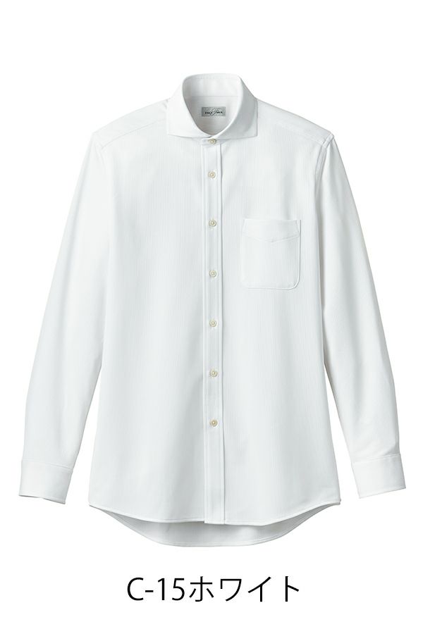 ワイドカラーニットシャツ長袖　ホワイト