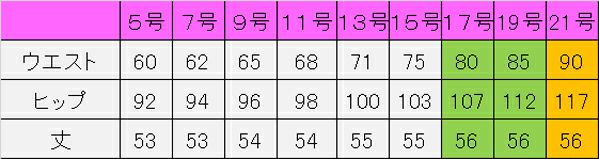 タイトスカート　サイズ表