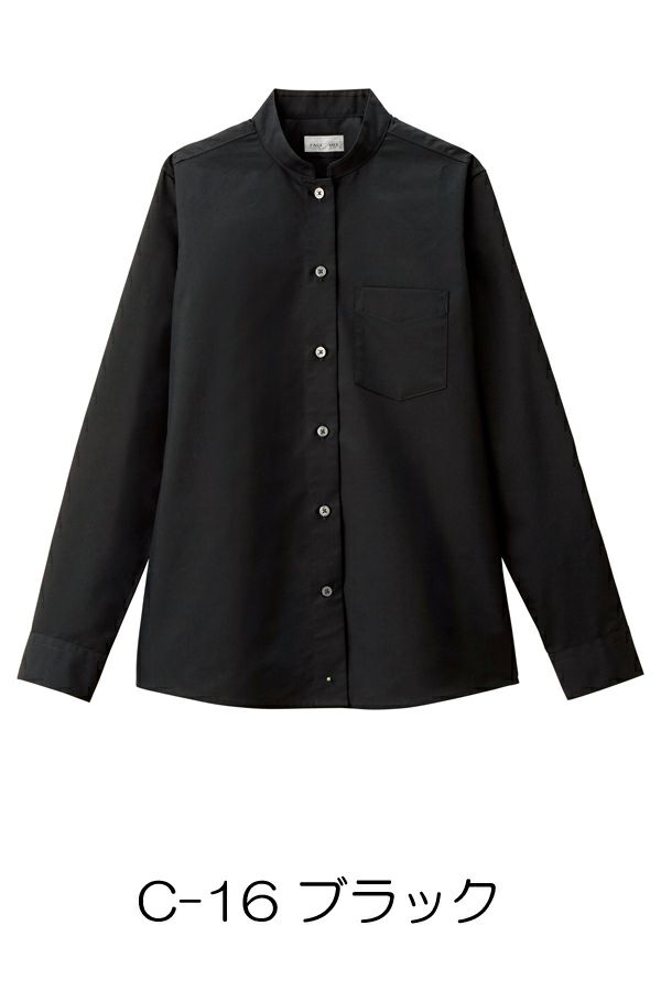 女性スタンドカラーシャツ　ブラック