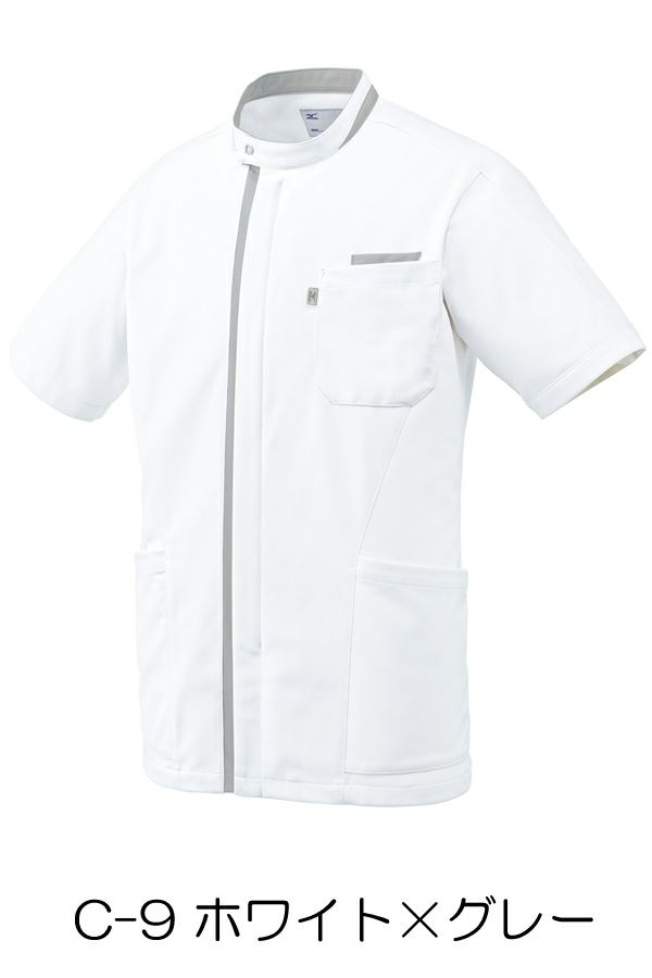 男性ケーシージャケット半袖　ホワイト×グレー