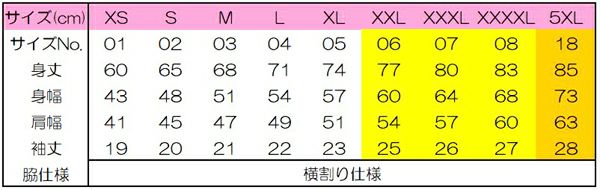 ポロシャツ半袖　男女兼用　サイズ表
