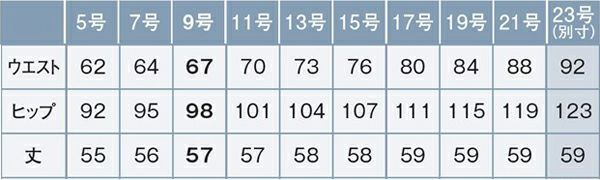 Aラインスカートサイズ表