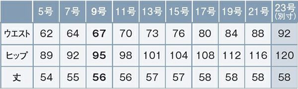 Aラインスカート　サイズ表